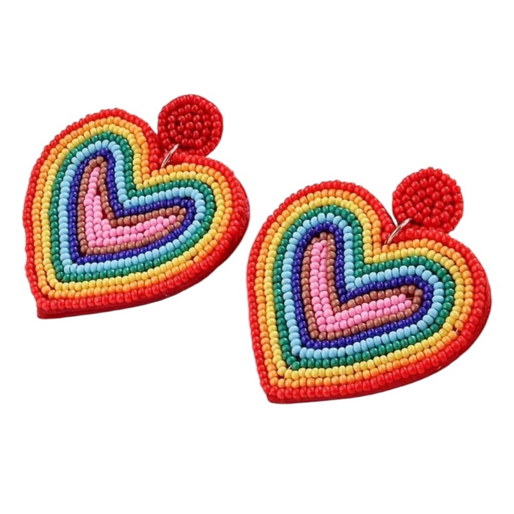 Colorful Beaded Hearts Earrings